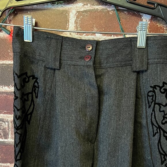 Vintage Made in Italy Pure Wool Pants - High Waist & Floral Detail - Picture 3 of 11